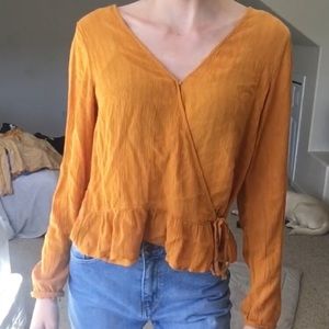 Burnt orange long sleeve cross over with tie